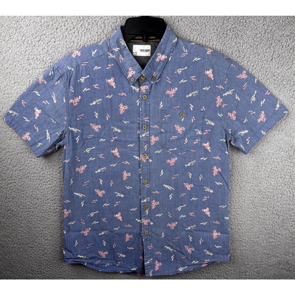 Sunrise Kingdom Lobster Shirt Mens M Blue Fish Crab Button Short Sleeve